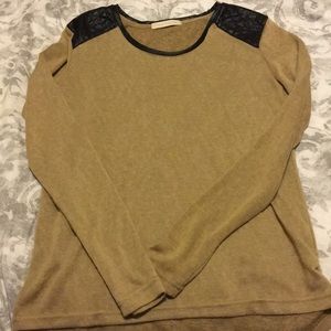 Leather Shoulder Long Sleeve Top